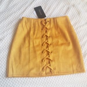 Mustard Lace Up Faux Suede Mini Skirt